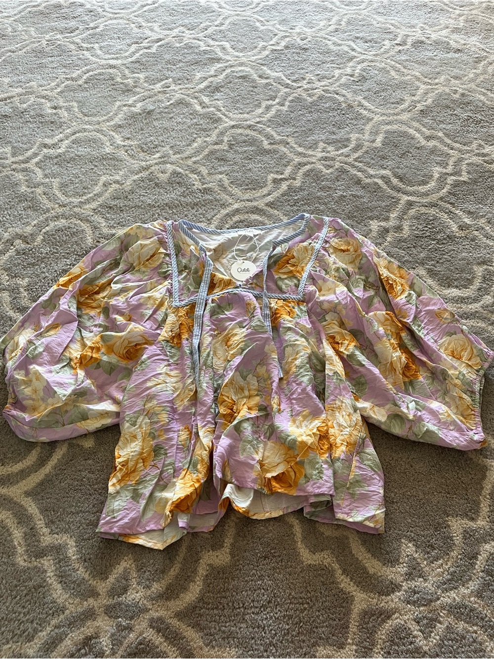 Oasis Lavender & Yellow Floral Puff-Sleeve Peasant Blouse